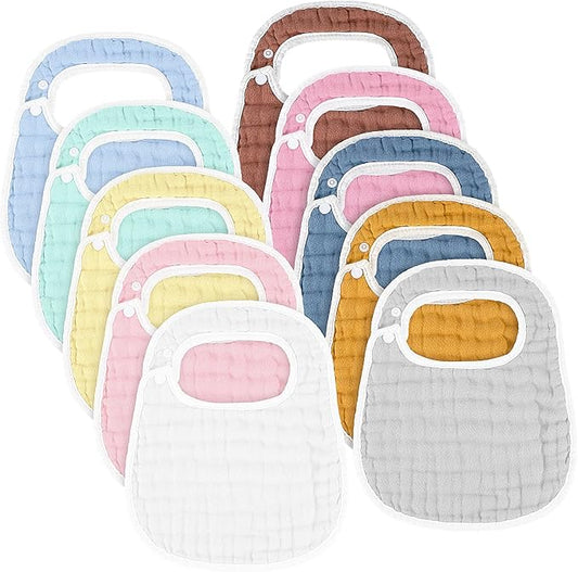 Loopeer 10 Pcs Snap Muslin Bibs soft Baby Bibs for Boy Girl Infants Newborns for Teething Drooling(Colorful)