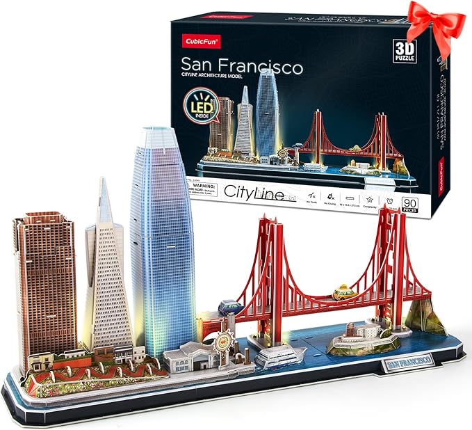 CubicFun 3D Puzzles for Kids Ages 10-14 LED San Francisco Cityline, Arts and Crafts for Kids Ages 8-12 STEM Projects for Kid Age 10-14 Gifts for 8 Year Old Toys for 10 Year Old Girls Architecture