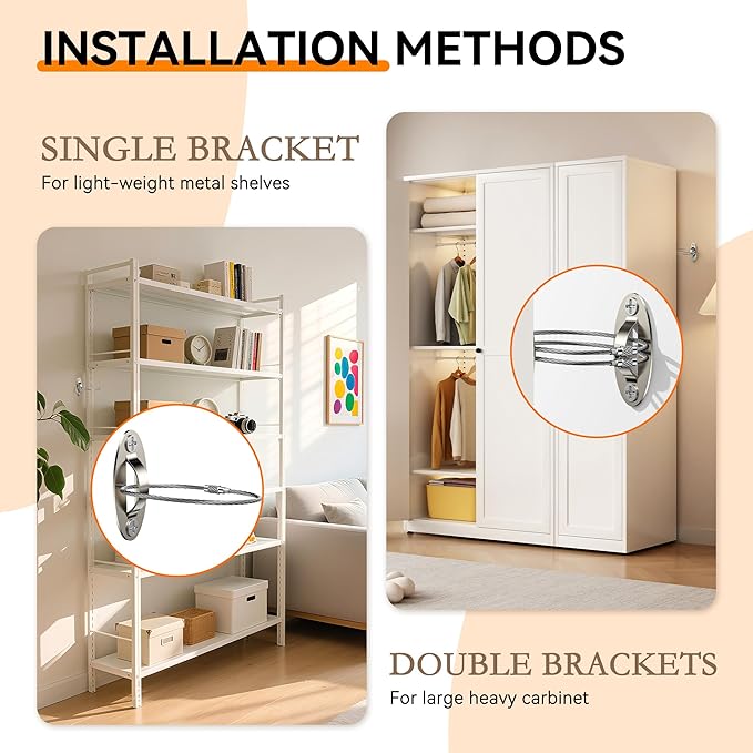 8 Packs Anti Tip Furniture Anchors for Baby Proofing, Furniture Wall Anchor Securing 400 lbs for Keep Kids Safety, Earthquake Resistant Straps for Dresser, Desk, Wardrobe (8 Pack Silver)