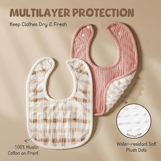 6-Pack Muslin Baby Bibs for Unisex Boys Girls, Cotton Baby Drool Bibs, Drooling and Teething Bibs for Infant