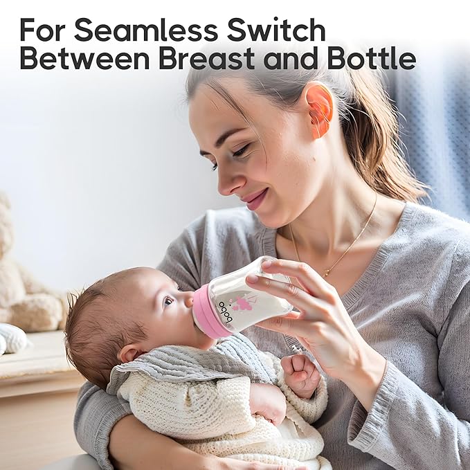 YOHKOH Glass Baby Bottles with Slow Flow Nipple, Newborn Anti-Colic Baby Bottles for 0+ Months, Wide Neck Feeding Bottle, Clear (Multicolour, 5oz (Pack of 4))