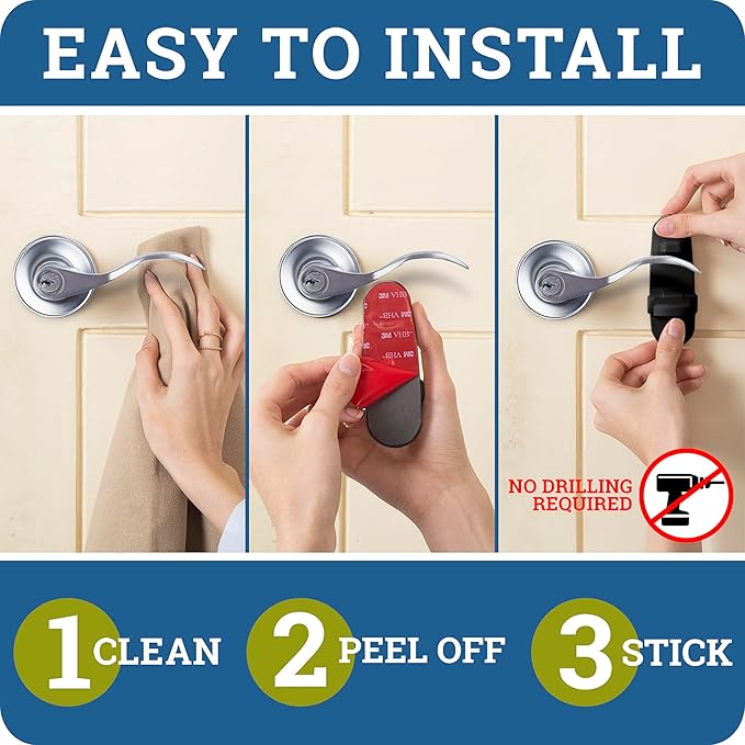 Door Lever Lock (2 Pack) Prevents Toddlers from Opening Doors. 3.25" L * 1.5" W * 4.5" H Easy One Hand Operation for Adults. Durable ABS with 3M Adhesive Backing. Simple Install, Black