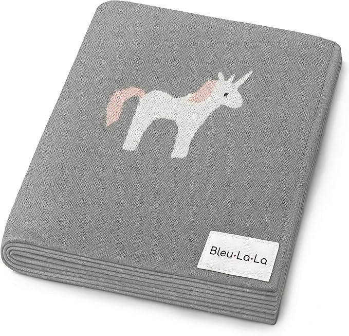 Cotton Baby Swaddle Blanket for Girls and Boys - Buttery Soft Cozy Receiving Swaddle Crib Stroller Blanket for Shower Gift Registry for Newborns, Infants, Toddlers (Unicorn - Grey)