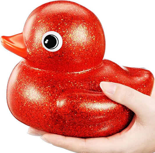Honoson 6.89 Inch Giant Glitter Rubber Duck Big Glitter Rubber Duck Large Sparkly Duckling Bath Toy with Squeaky Sound for Summer Baby Shower Birthday Party Favor Gift(Red)