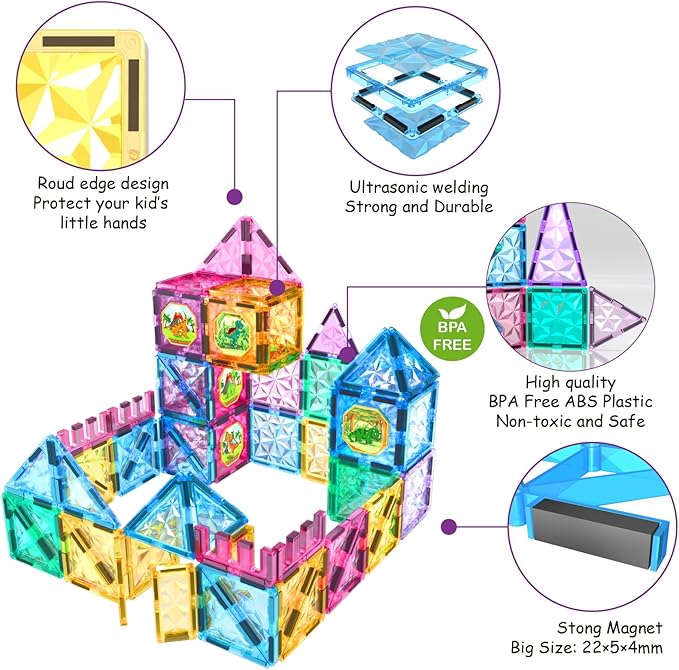 Jasonwell 110PCS Magnetic Tiles Building Blocks Set for Boys Girls Preschool Educational Magnet Construction Kit Stacking STEM Toys Christmas Birthday Gifts for Kids Toddlers 3 4 5 6 7 8 9 + Year Old