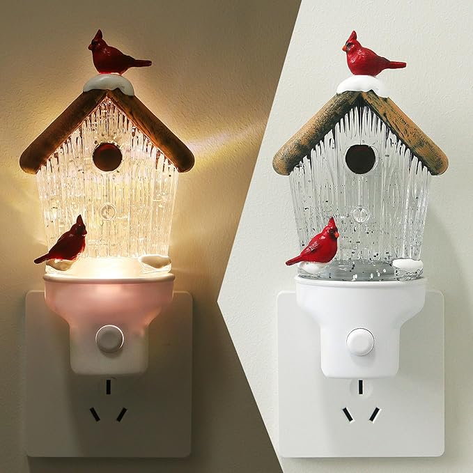 Christmas Night Light Plug into Wall Swirling Glitter USB Portable Christmas Decorative Night Light Decoration for Kids Adults Bedroom Kitchen Living Room Holiday Decor (Bird House)
