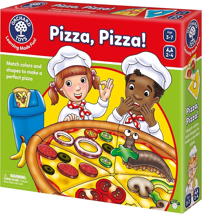 ORCHARD TOYS Moose Games, Pizza! Game. Match Colors and Shapes to Make a Perfect Pizza. for Ages 3-7 and 2-4 Players