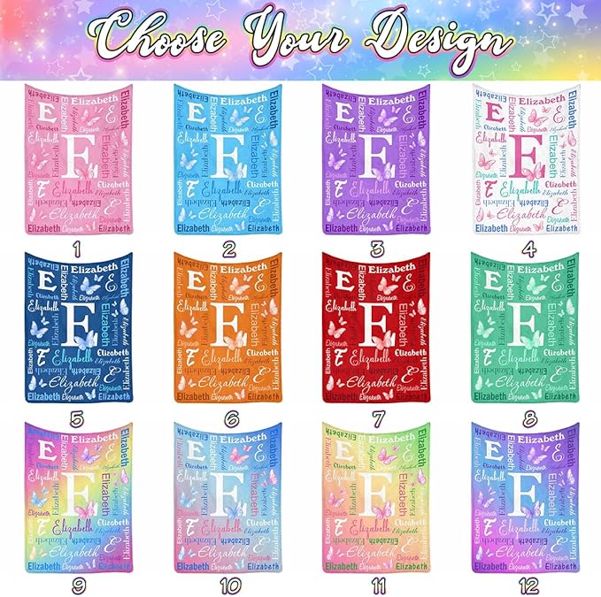 Personalized Toddler Blanket with Name for Girls Boys, Custom Baby Name Blanket Purple Butterfly Pattern, Soft Nursery Blanket for Baby Shower, Easter, Christmas, Birthday Newborn & Toddler Gifts