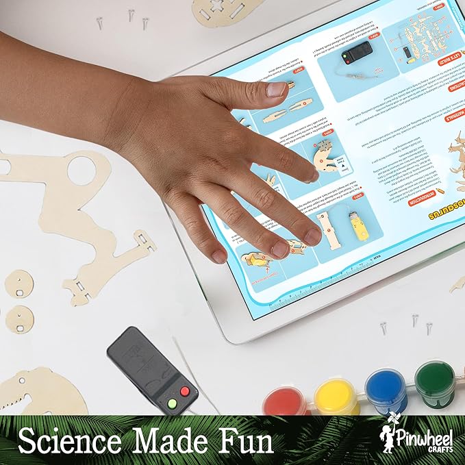 Pinwheel Crafts Robotic Dinosaur Arts & Crafts Science Kit for Kids Ages 6-12 – Wooden Dinosaur Toys with Paints – Ideal Gift for 6-Year-Old Boys