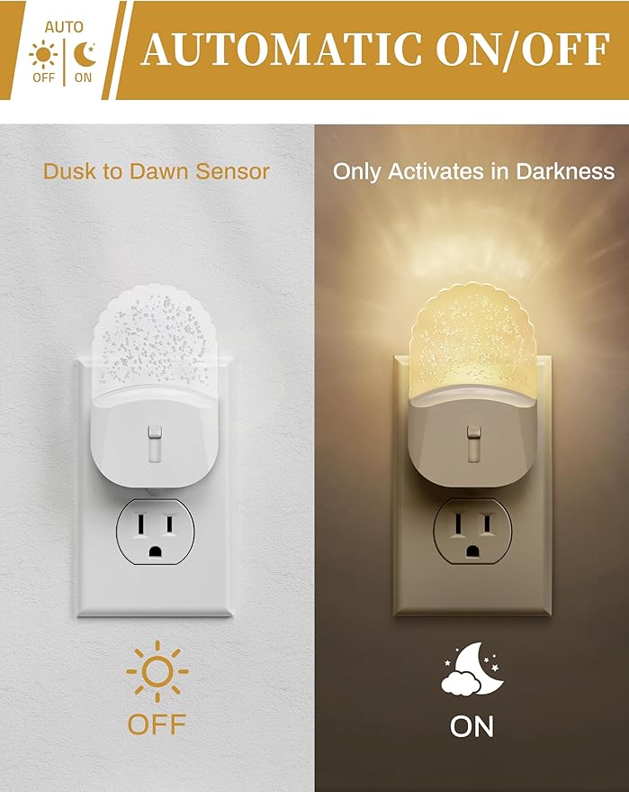 DORESshop LED Night Light, Baby Night Lights [2 Pack], Plug in Night Light with Auto Dusk to Dawn Sensor, Adjustable Brightness NightLight for Kids, Bathroom, Bedroom, Nursery Room, Soft White 3000k