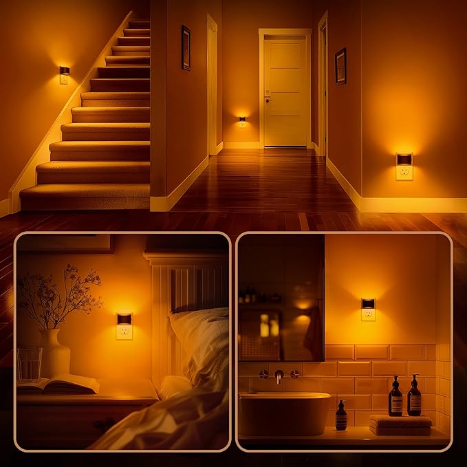 DORESshop LED Night Light[2 Pack], Night Lights Plug into Wall, 3 Level Brightness Adjustable Plug in Night Light, Dusk to Dawn Sensor, Nightlights for Adults, Bedroom, Bathroom, Hallway, Amber