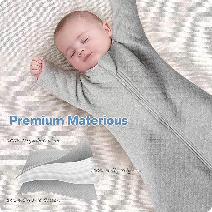 Cozy Baby Sleep Sack with Sleeves for Easy Transitioning Soft Cotton Warm 3-6 Months 1.5 Tog, Soft and Comfortable Wearable Blanket, 2-Way Zipper, Unisex Newborn Babies, Girls and Boys Sleeping Bag