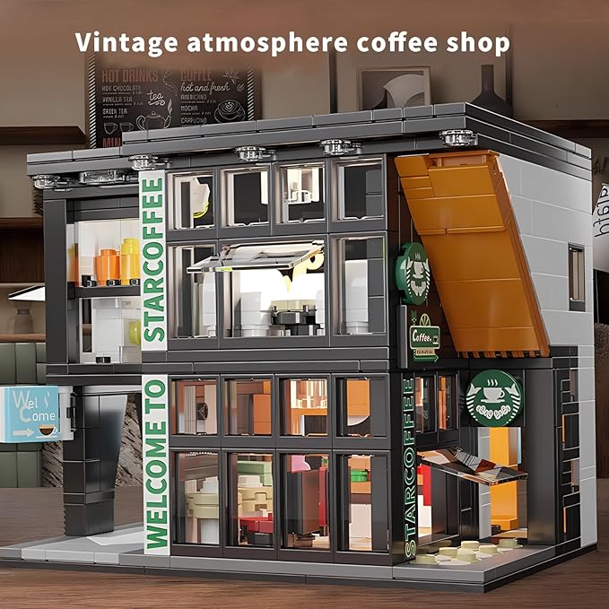 Coffee Shop Building Blocks Toys City Street View Architecture Model Set Birthday Age 6+ Children Teens Adult 581 Pieces
