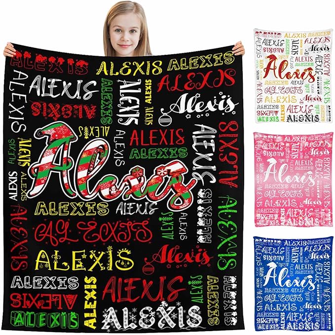 M YESCUSTOM Custom Name Blankets for Boys Girls, Personalized Baby Blankets for Kids Adult Toddler Customized Soft Throw Blanket Birthday Christmas Valentines Day Black Red