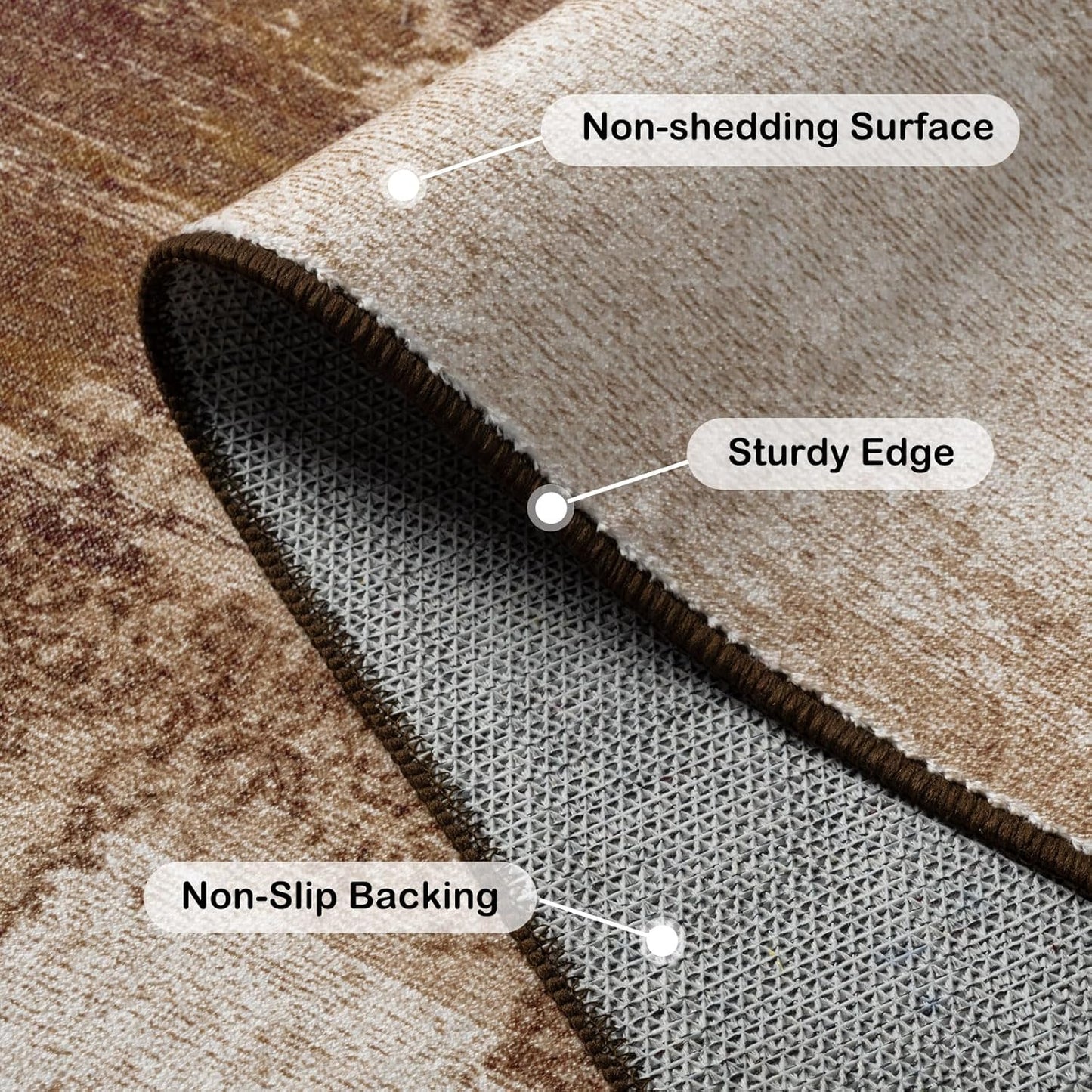 Kelarea Living Room Rug, 5x7 Rug Modern Abstract Washable Rugs Brown Foldable Faux Wool Vintage Carpets, Non Slip Rug for Bedroom, Dining Room, College Dorm, Kids Playroom, Home Office