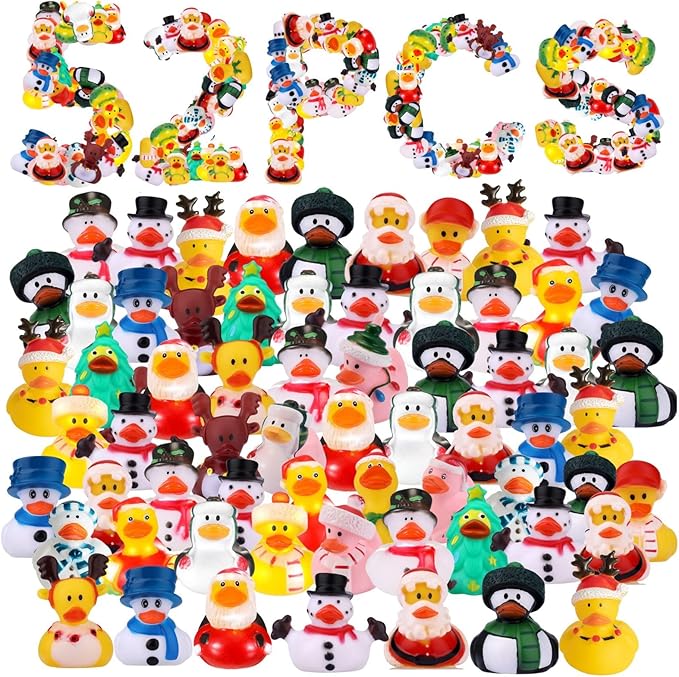 52 Pack Christmas Rubber Duck in Bulk Gift for Kids Christmas Floater Ducks for Ducking Party Supplies Baby Showers Assortment Bathtub Toy