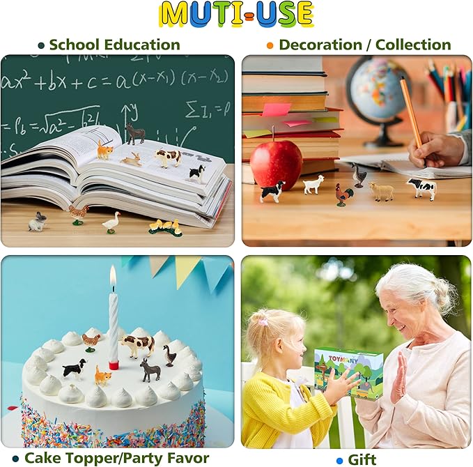 Toymany 14PCS 0.6-2.5" Tiny Farm Animal Figures Toy, Detailed Texture Farm Figurines Cake Topper, Easter Eggs Birthday Gift School Project for Kids Children Toddlers