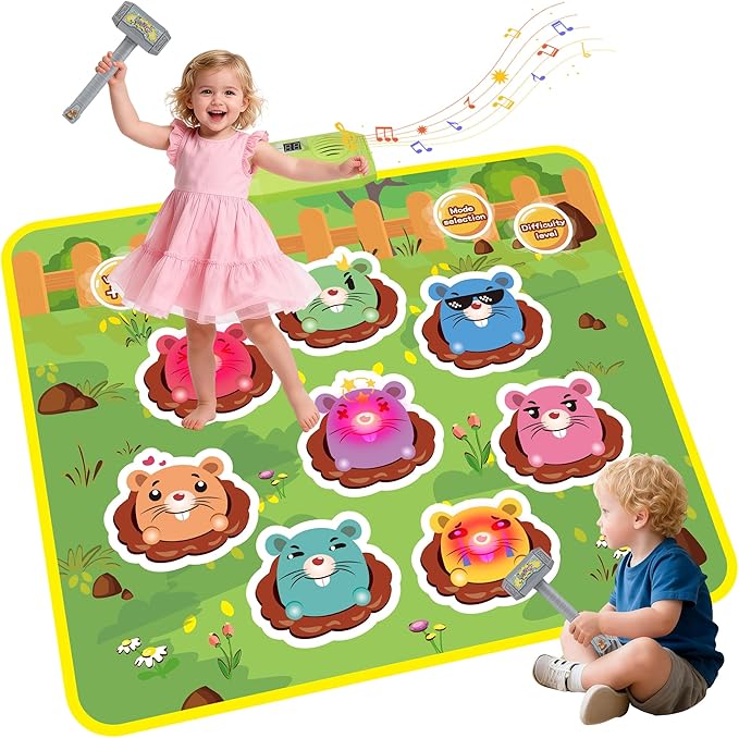 M SANMERSEN Whack A Mole Game Toys for Kids, Toddler Toys for Ages 2 3 4 5 Whack A Mole Game Playmat with 2 Hammers, Birthday Gifts for Kids Boys Girls Family Games Party Favors