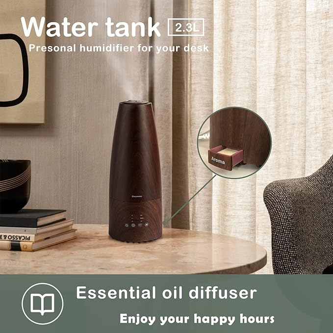 Cool Mist Humidifier，Elecameier Air humidifier for Home/Bedroom with Remote Control 2.3L Smart Air Humidifier for Desk/Office/Bedroom 25dB Whisper Quiet with Auto Shut off dark wood