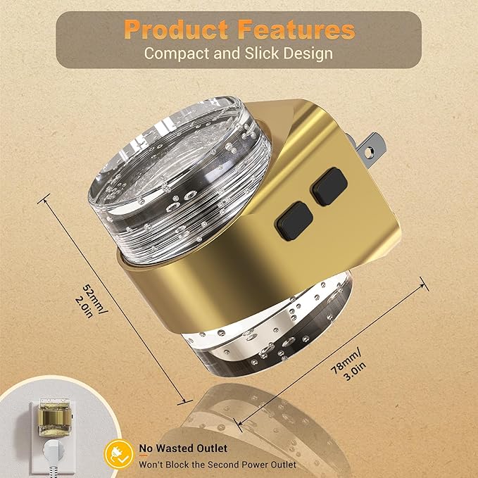 JandCase LED Night Light, Golden Bubble Night Lights Plug into Wall, [2 Pack]Night Light3000K/4000K/5000K & 3 Brightness Levels, Dimmable Nightlight with Dusk to Dawn Sensor for Bathroom Hallway