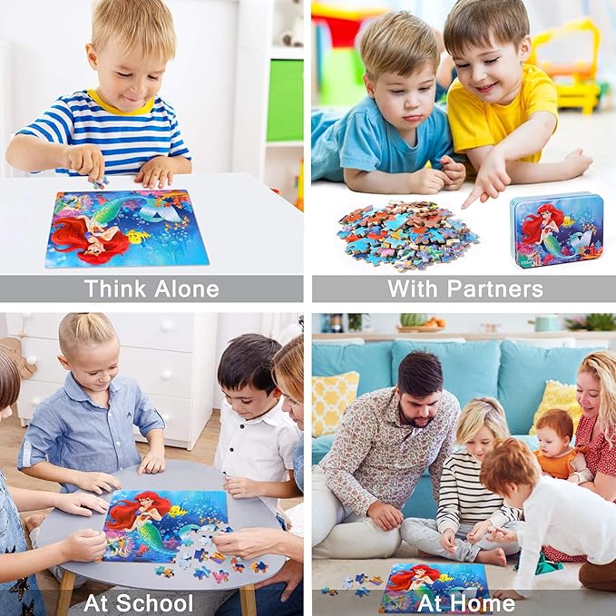 LELEMON Pretty Puzzles for Kids Ages 4-6,100 Piece Puzzles for Kids Ages 4-8,Educational Jigsaw Puzzles in a Metal Box,Childrens 100 Piece Puzzle Games Puzzle Toys for Girls and Boys