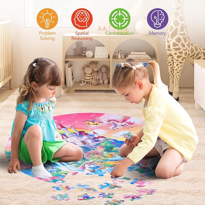 Civaner 70 Pieces Floor Puzzles for Kids Large Puzzles for Kids Ages 3 4 5 6 7 8 Jigsaw Puzzle Educational Puzzle Toy Gifts for Toddlers Boys Girls Baby Shower Birthday(Unicorn)
