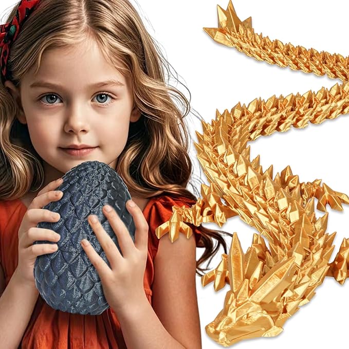 Large Dragon Eggs with Dragon Inside, 3D Printed Surprise Funny Gifts for Kids, Articulated Dragon Fidget Toys for Adults, Executive Desk Toys Office Room Décor (Shiny Black)