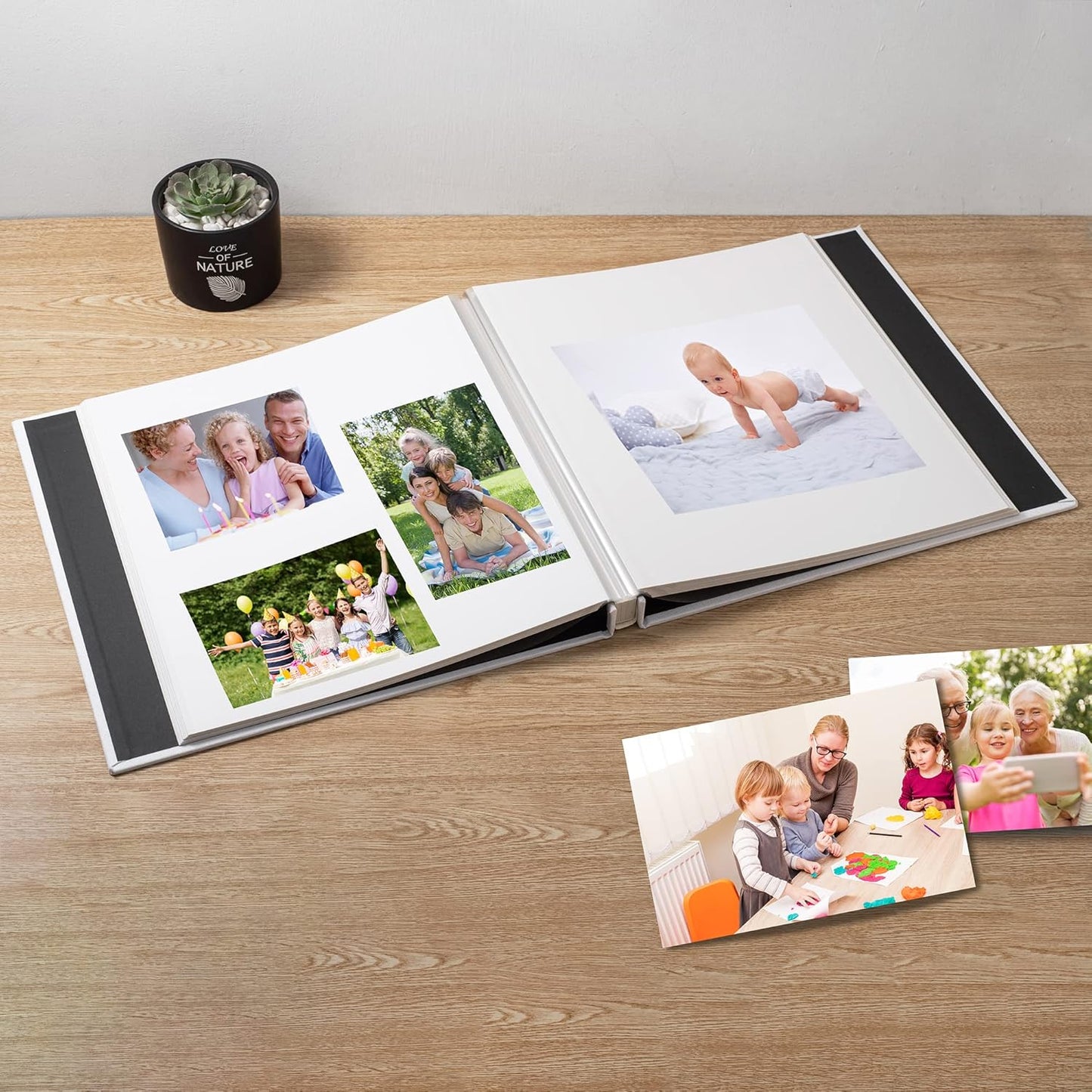 Large Photo Album Self Adhesive Scrapbook Album for 4×6 8×10 Pictures DIY Magnetic Linen Cover Album 60 Pages for Family Wedding Gifts with Metal Pen and Plastic Board