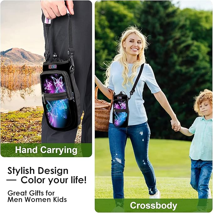 icolor Water Bottle Carrier Bag with Strap 25/32/40 oz Crossbody Bottle Holder with Phone Pocket Sling Sleeve Insulated Neoprene Water Bottle Pouch for Walking Travelling
