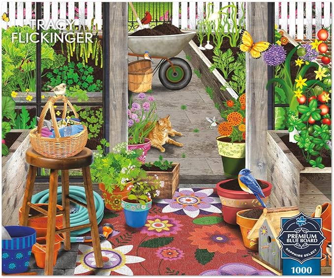 Buffalo Games - Sapphire Select - Tracy Flickenger - Garden Shed Greenhouse - 1000 Piece Jigsaw Puzzle – Challenging & Fun – Blue Core Puzzle Board – Giftable Display Box - Full Size Poster Included