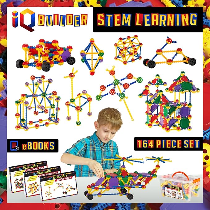IQ BUILDER | STEM Learning Toys | Creative Construction Engineering | Fun Educational Building Set for Boys & Girls Ages 3-10 | Top Blocks Game Kit