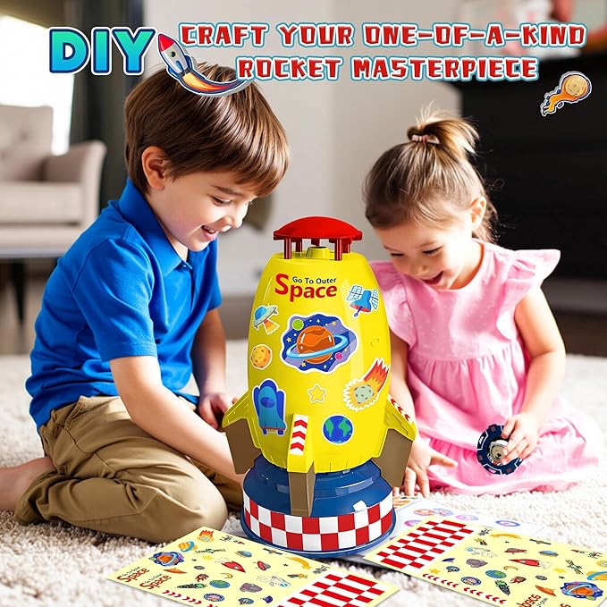 Water Rocket Sprinkler for Kids, Outdoor Sprinkler Rocket Launcher Toy for Backyard, Summer Water Toys for Kids Ages 3-12, Fun Water Powered Rocket Toy (Yellow-4)