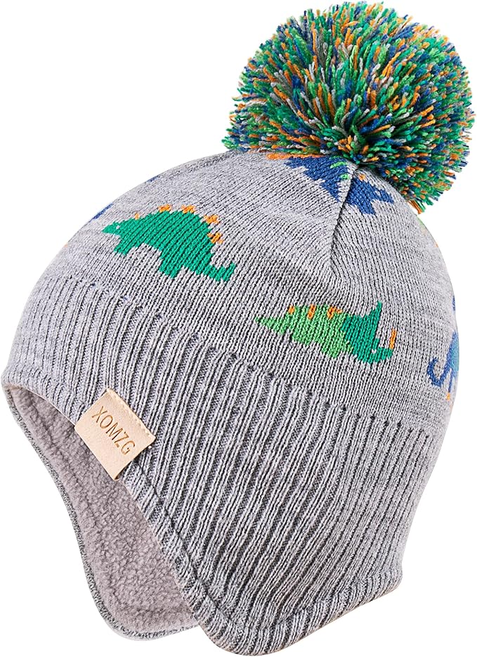 Beanie Knit Hats for Toddlers with Earflap Fleece Lined Hat Kids Warm Winter Hat Scarf Set Children's Thick Ski Cap