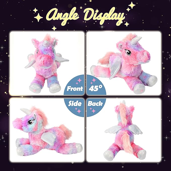 Hopearl Colorful LED Plush Unicorn Light up Stuffed Animal Floppy Night Lights Glow in The Dark Birthday Festival for Kids Toddler Girls, Rainbow, 16''