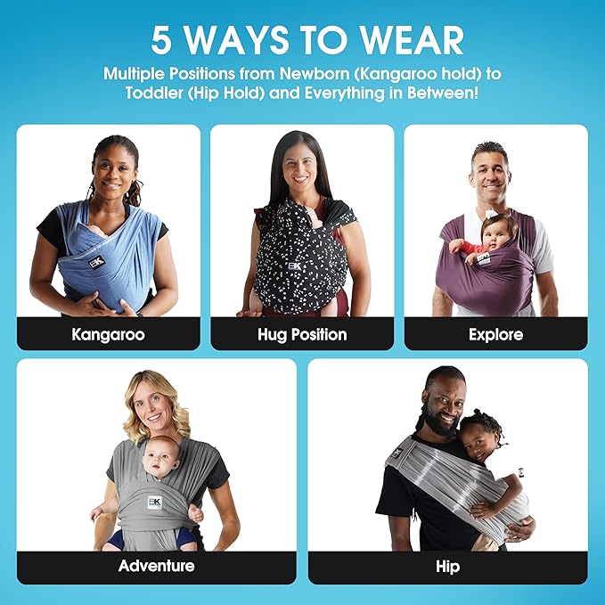 Original Baby K'tan Baby Carrier: #1 Easy Pre-Wrapped, Soft, Slip-On, No Rings, No Buckles | 5 in 1 Baby Sling Gift | The Best Hands Free Infant Wrap | Black | X-Large