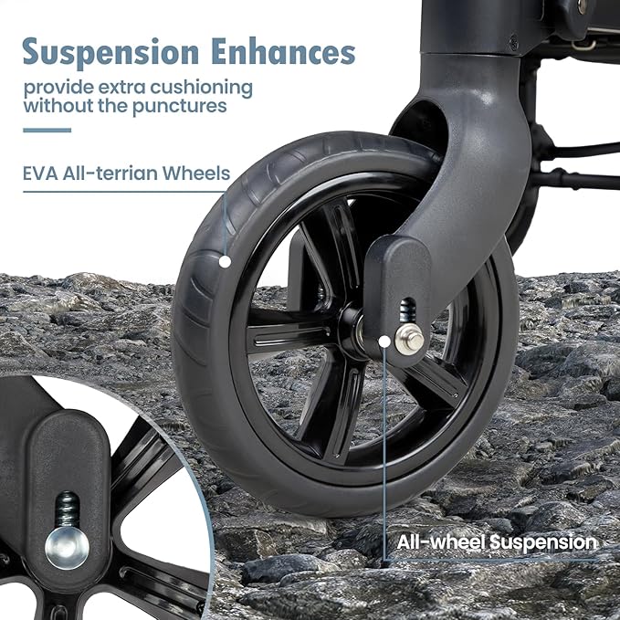 Wagon Stroller for 2 Kids, High Seat & 5 Point Harness, Foldable All-Terrain Wagon for Toddler with Canopy, Parent Organizer, Shoulder Bag, Adjustable Handlebar, Ultimate Double (Gray)