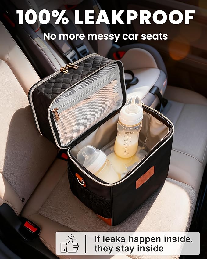 Breastmilk Cooler Bag with Ice Pack, Upgraded Breast Milk Cooler Waterproof Baby Bottle Cooler Bag Fits 6 Baby Bottles Up to 9 Ounce Leak-Proof Bottle Storage Bag for Nursing Moms