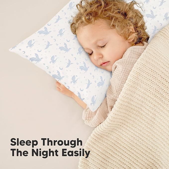 KeaBabies 2-Pack Toddler Pillow 13x18 - Soft Organic Cotton Kids Travel Bed Pillows for Sleeping, School, Nap, Machine Washable, Toddlers 2 to 5, Pillowcase Sold Separately (Dragons)