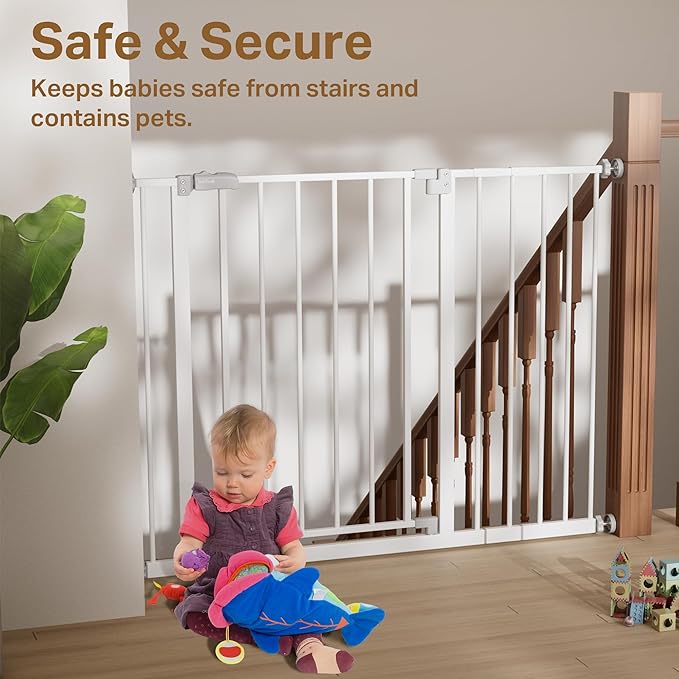 InnoTruth 29.5–40.75" Baby Gate for Stairs, 30" Tall Dog Gates for Doorways & Hallways, Safety Gate for Kids & Pets, Pressure-Mounted Walk-Through with Dual Lock & 2-Way Swing, White