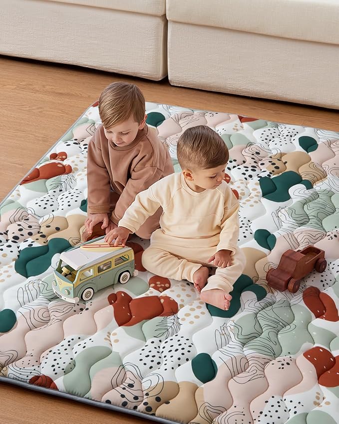 Blissful Diary Baby Play Mats for Floor, 59x59 Inch Thicker Foam Playmats for Babies and Toddlers, Soft Cushioning Baby Playpen Mat, Modern Abstract
