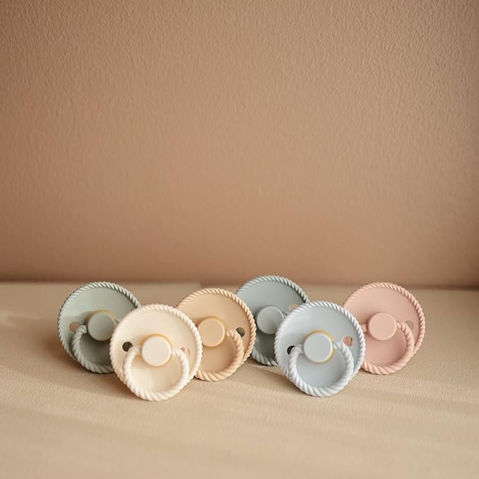 FRIGG Rope Natural Rubber Baby Pacifier | Made in Denmark | BPA-Free (Sage/Croissant, 0-6 Months)
