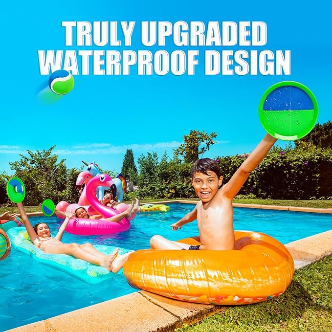 EVERICH Upgraded Toss and Catch Ball Game Set, Outdoor Games for Kids Outdoor Toys Yard Games, Beach Pool Toys for Adults Family 4 Paddles 4 Balls, Great Gifts for Boys Girls 3 4 5 6 7 8-12 Years Old