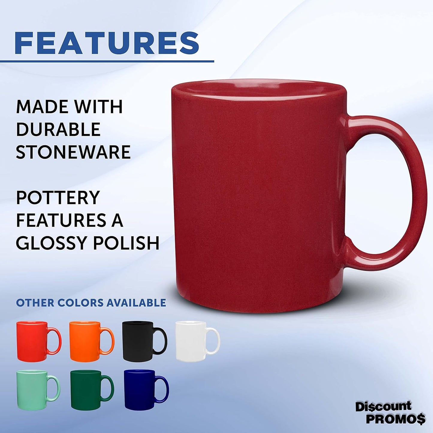 DISCOUNT PROMOS Ceramic Coffee Mugs 11 oz. Set of 10, Bulk Pack - Coffee cup set, Iced coffee cup, Gaming mug - Red