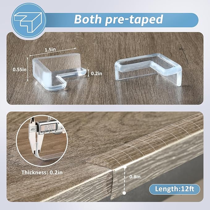 Edge Corner Protector Baby Proofing 12ft (3.7M) with 8 Corners, Clear Soft Corner Protectors Baby Proof, Furniture Corner Guard & Edge Safety, Edge Protector for Table and Fireplace