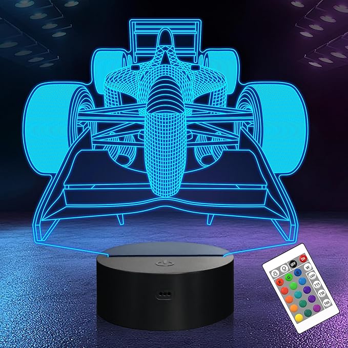 F1 Gifts for Boys Men, Formula 1 Racing Car 3D Illusion lamp Roadster Night Light for Kids Boys Bedroom Decor,16 Colors Changing Lighting Lamp with Remote Control