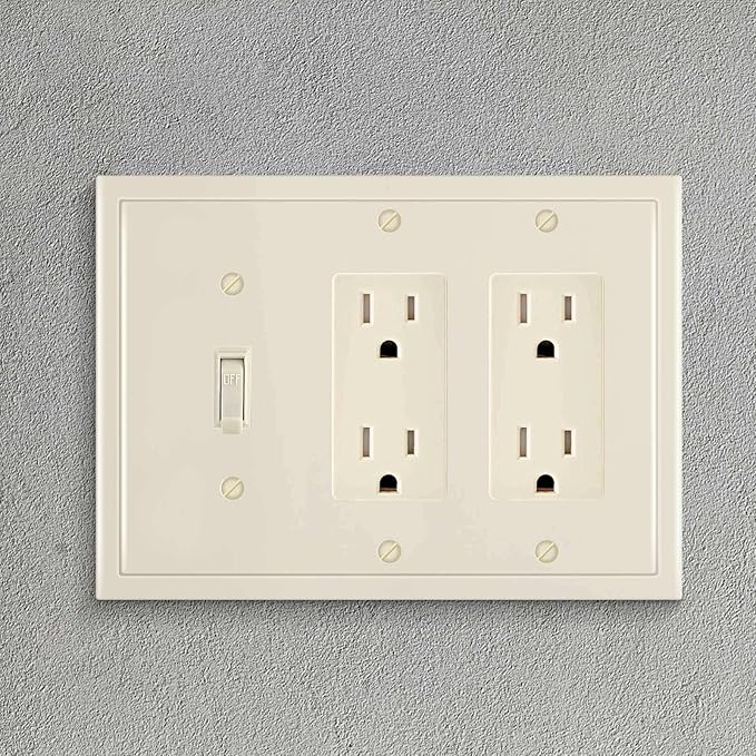 Henne Bery Modern Edge Decorative Wall Plate Switch Plate Outlet Cover, Durable Solid Zinc Alloy (Single Toggle/Double Decorator, Light Almond)