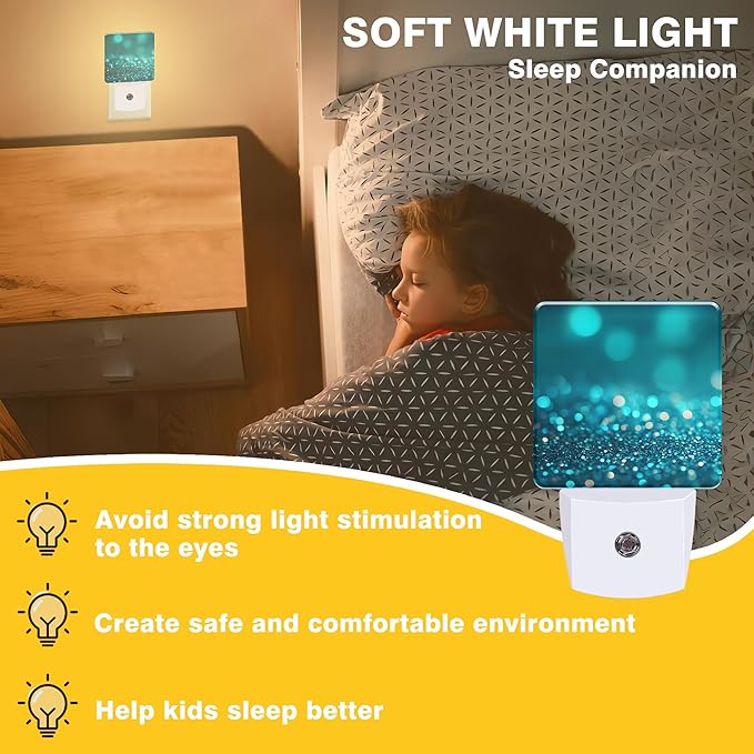 Night Light Teal and Turquoise Sparkle Night Lights Plug into Wall Smart Dusk to Dawn Sensor 0.5W Energy Efficient Led Lamp for Men Women Bedroom Bathroom Hallway Stairway Decor