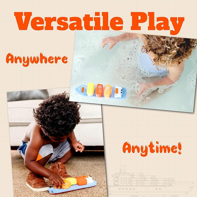 SplashEZ Bath Toy Boat for Kids & Toddlers | Mold Free Cargo Ship Toy for Bathtub Play with No Hole for Water | Ideal Size for Little Hands for Boys & Girls Ages 0 & Up