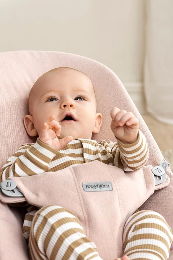 BabyBjörn Bouncer Bliss, Light Pink, Woven Melange | 2-in-1 Adjustable Baby Bouncer Seat and Toddler Chair, Newborn to Toddler (8-29 lbs), 4 Positions, Lightweight & Portable