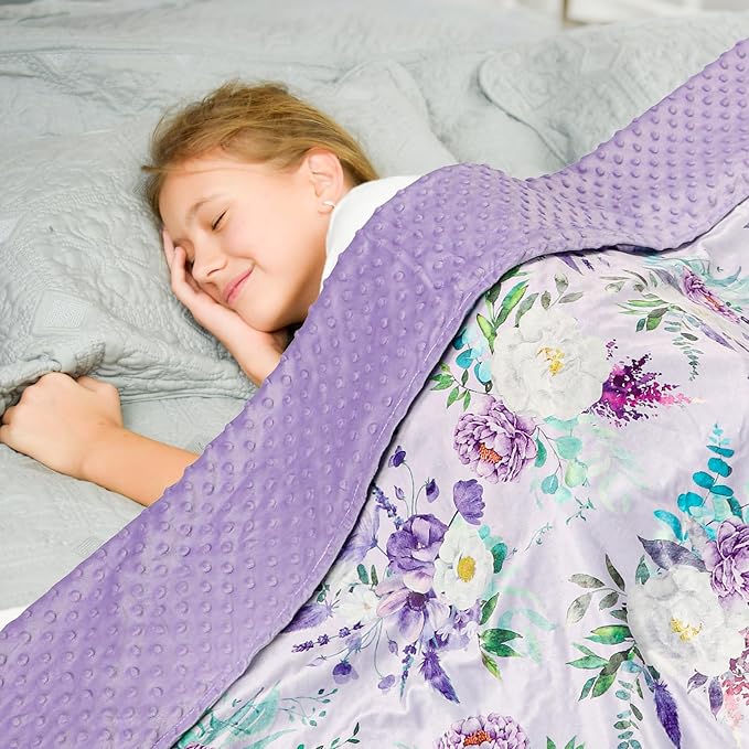 Toddler Blanket 50 x 60 Inch, Large Baby Blanket for Kids, Super Soft Warm Minky with Dotted Backing, Purple Floral
